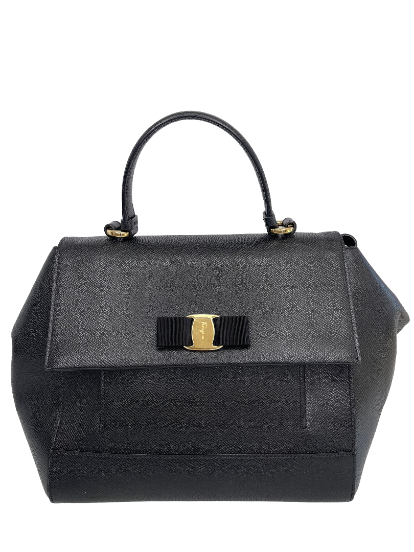 Salvatore Ferragamo Carrie Calfskin Black Leather Vara Bow