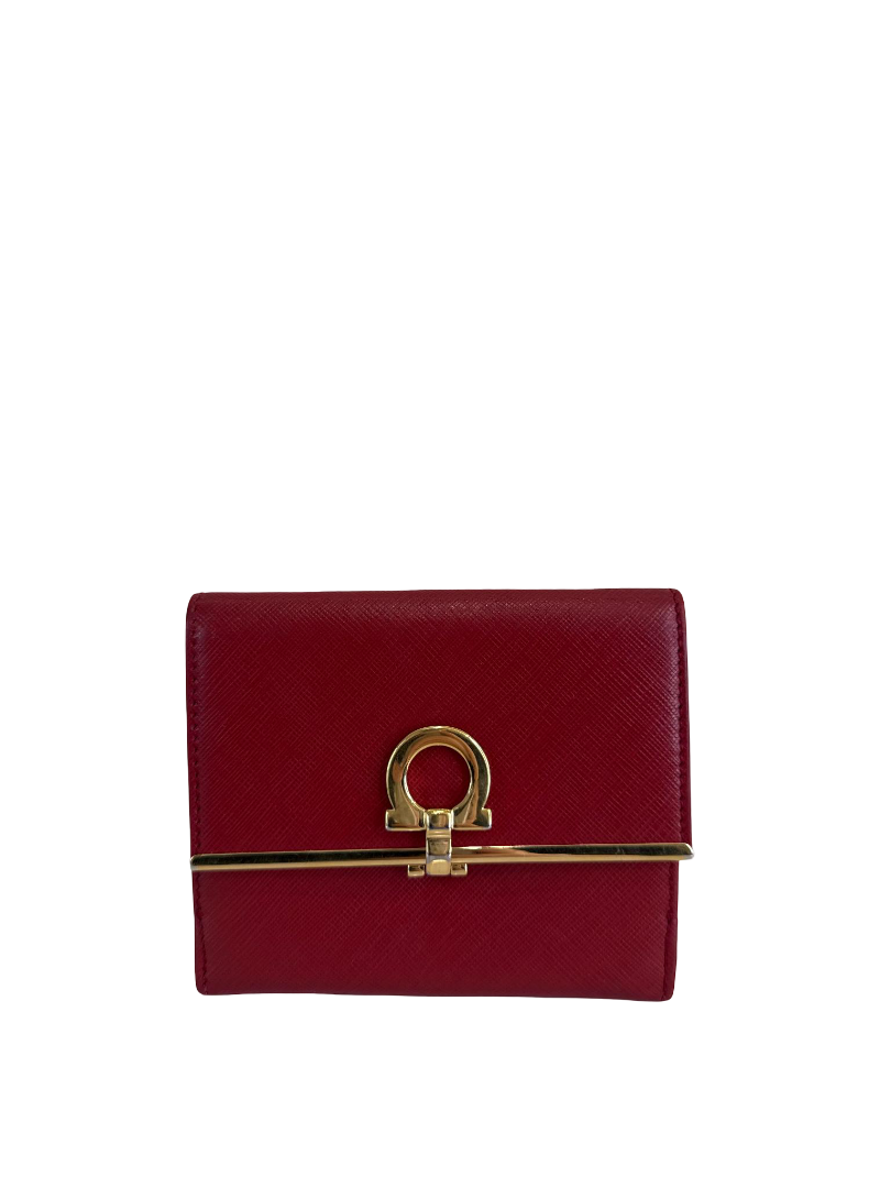 Salvatore Ferragamo Red Saffiano Leather Gancini  Wallet