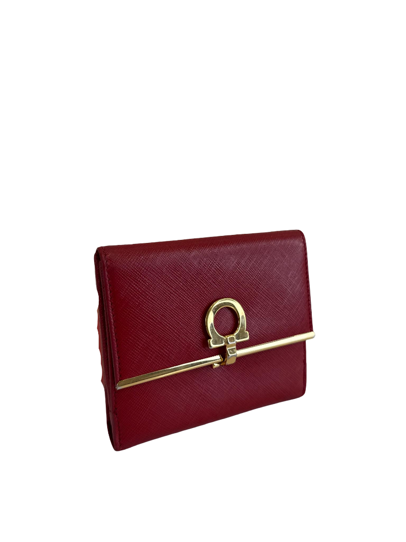 Salvatore Ferragamo Red Saffiano Leather Gancini  Wallet