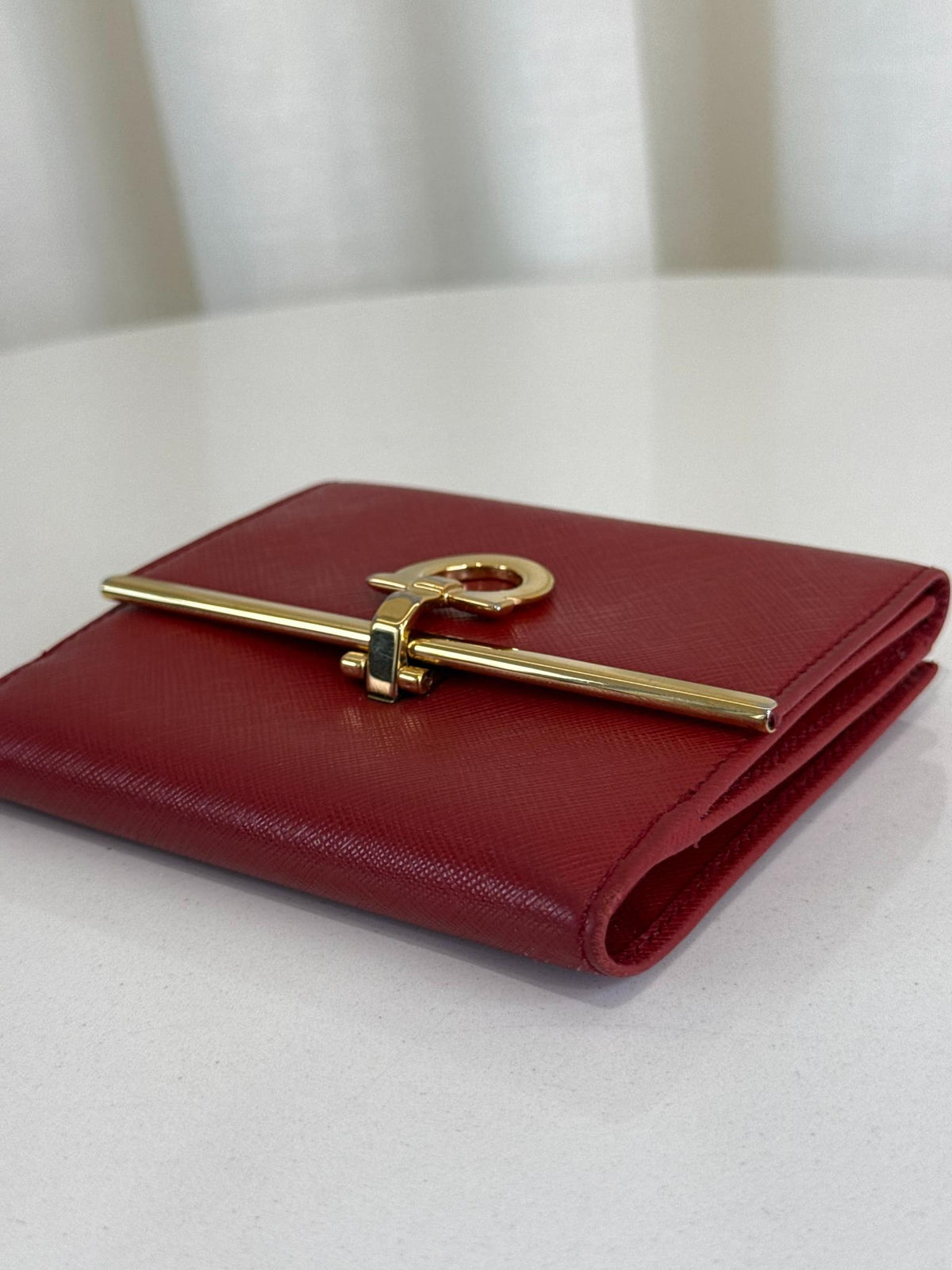 Salvatore Ferragamo Red Saffiano Leather Gancini  Wallet