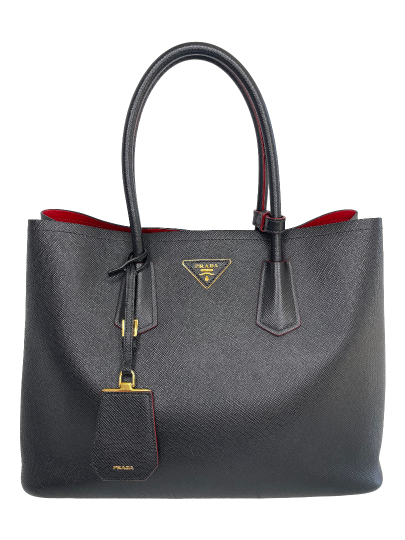 Prada Black Saffiano Leather Cuir Medium Double Bag