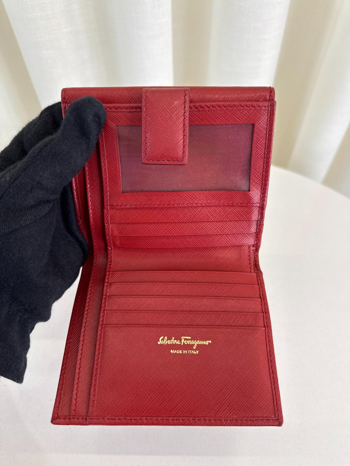 Salvatore Ferragamo Red Saffiano Leather Gancini  Wallet