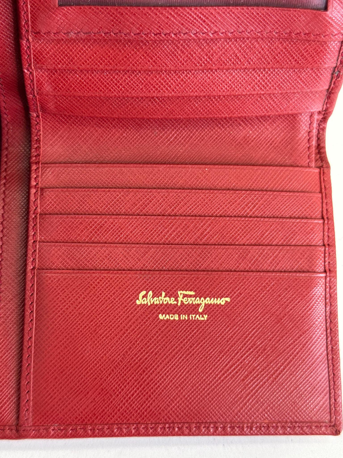 Salvatore Ferragamo Red Saffiano Leather Gancini  Wallet