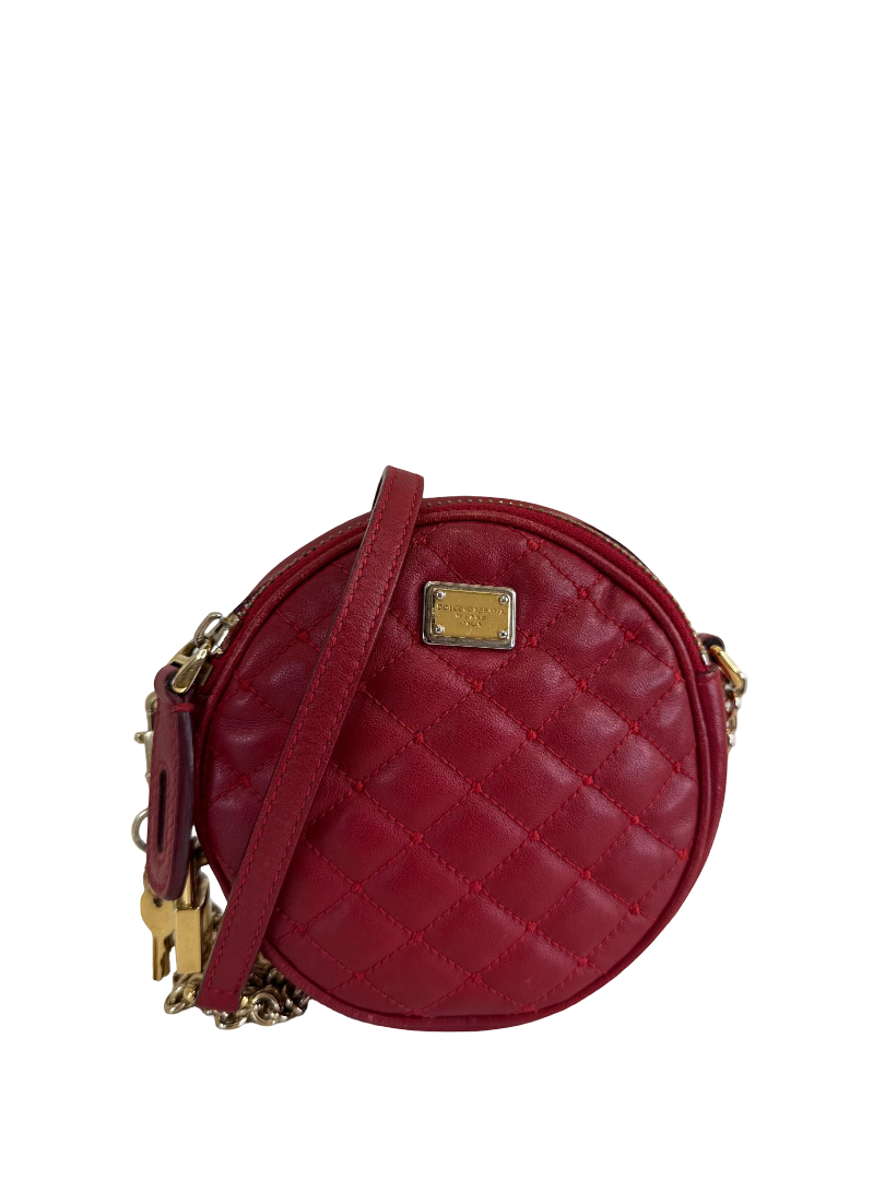 Dolce Gabbana Red Quilted Leather Round Crossbody Bag