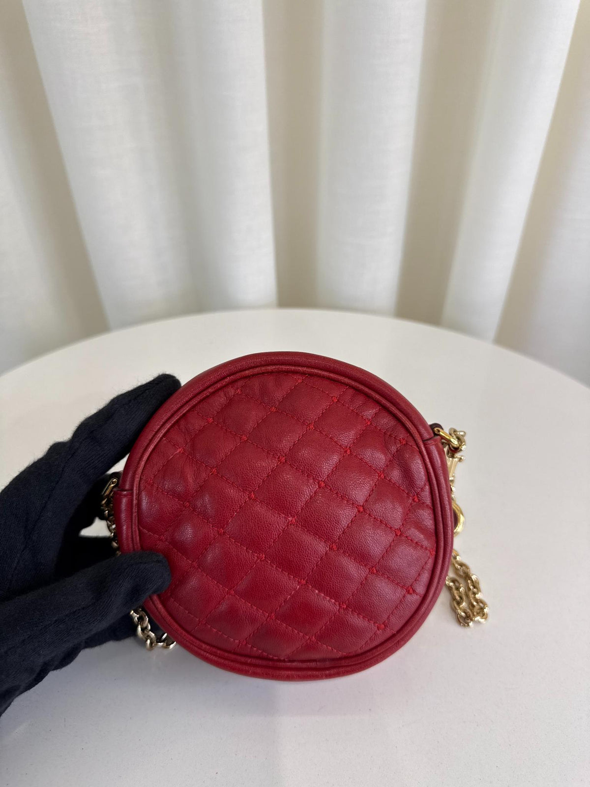 Dolce Gabbana Red Quilted Leather Round Crossbody Bag