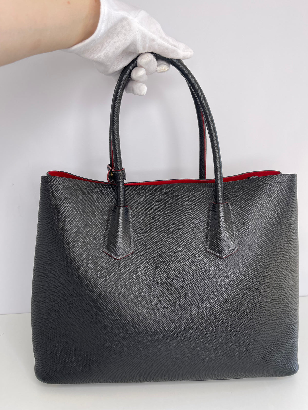 Prada Black Saffiano Leather Cuir Medium Double Bag