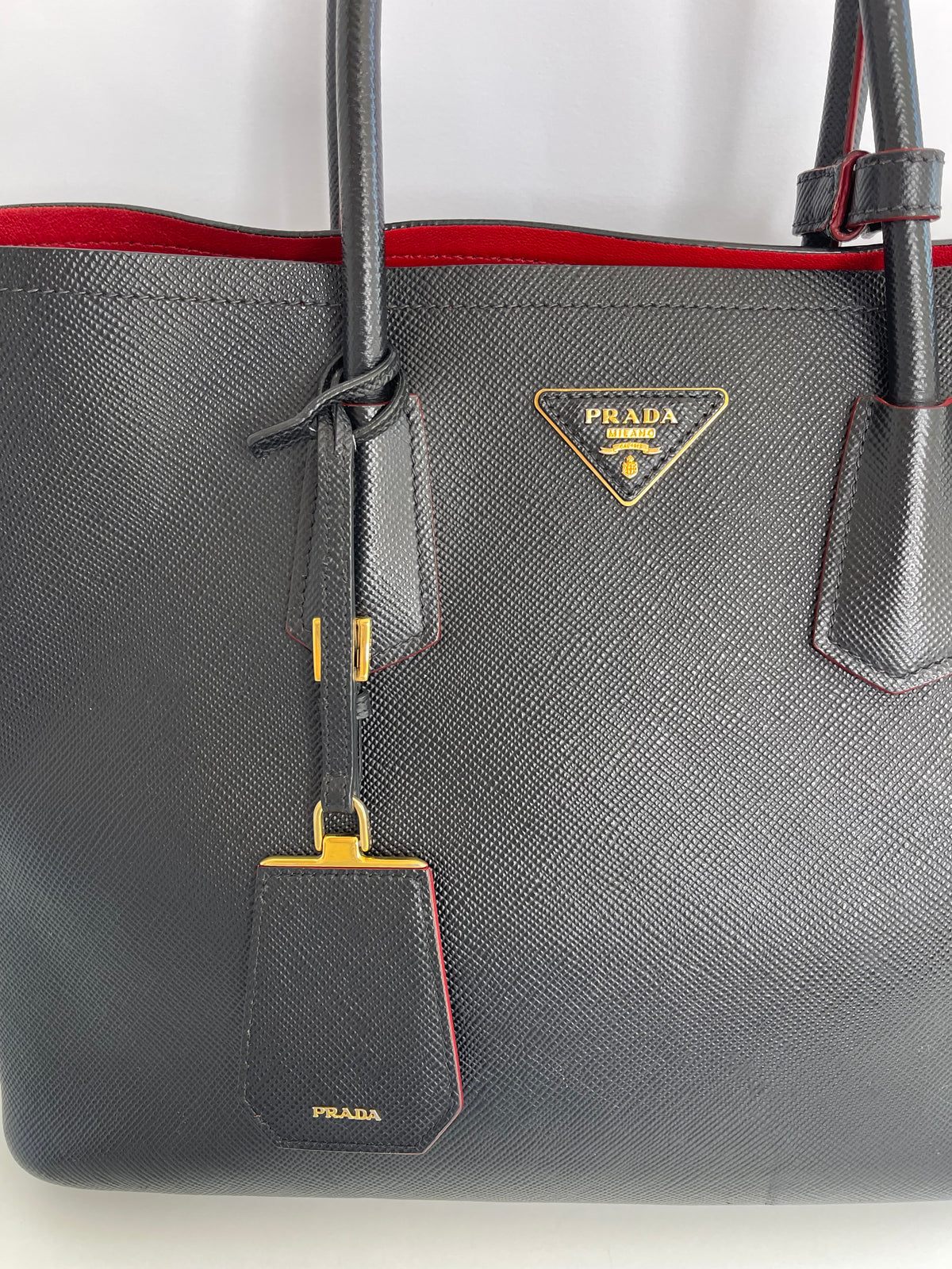 Prada Black Saffiano Leather Cuir Medium Double Bag