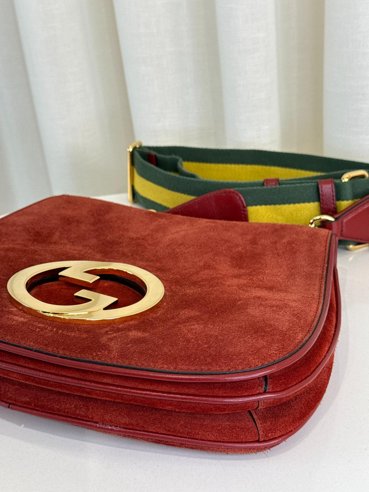 Gucci Red Suede Blondie Flap Crossbody Bag