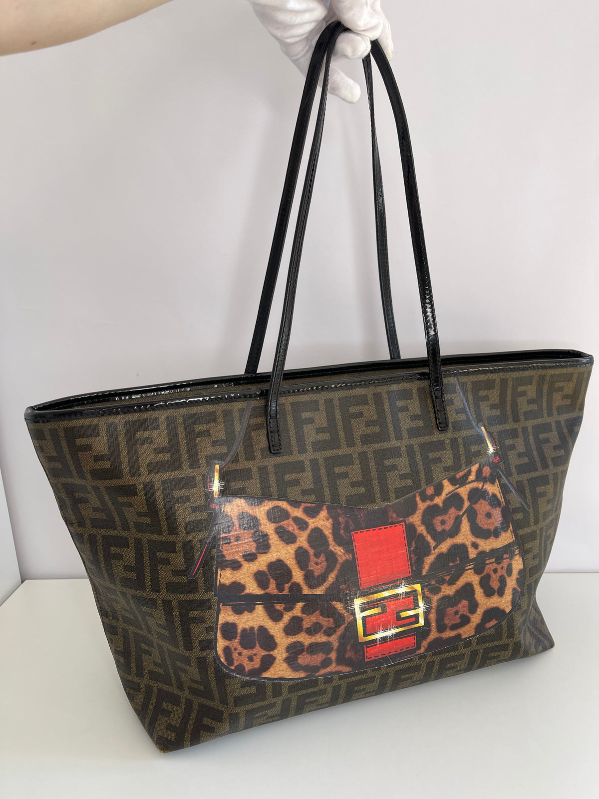 Fendi Rare Zucca Coated Canvas Baguette Print Shopper Tote