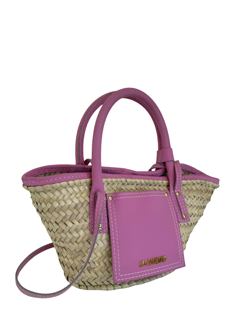 Jacquemus Le Petit Panier Soli Raffia and Pink Leather Trim Basket Bag
