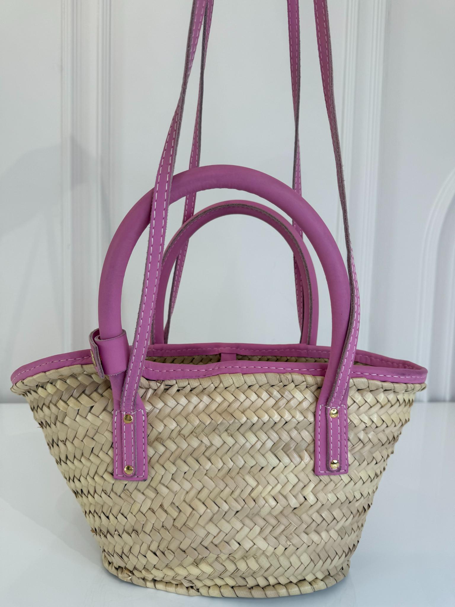 Jacquemus Le Petit Panier Soli Raffia and Pink Leather Trim Basket Bag