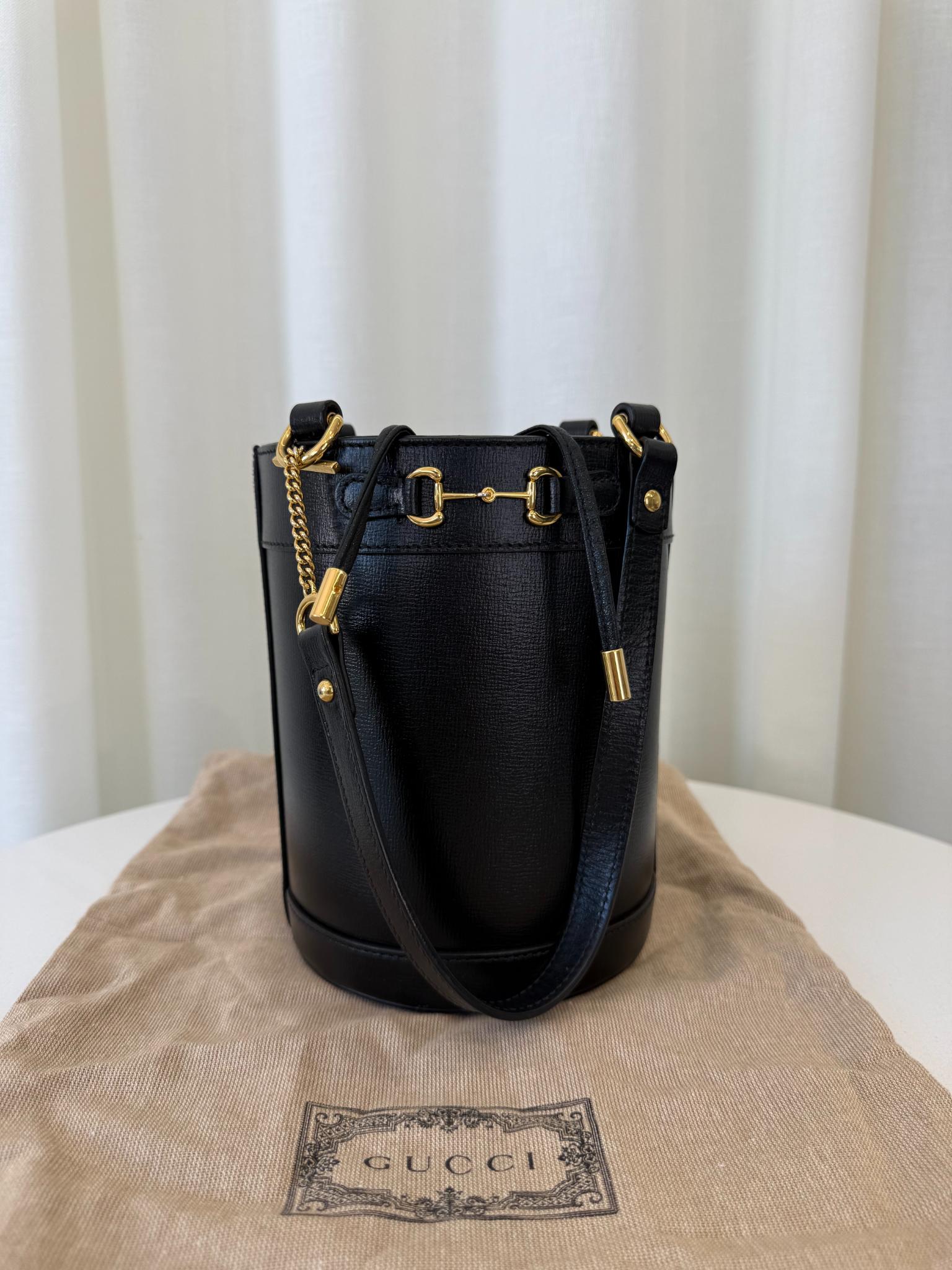 Gucci 1955 Horsebit Black Leather Bucket Bag