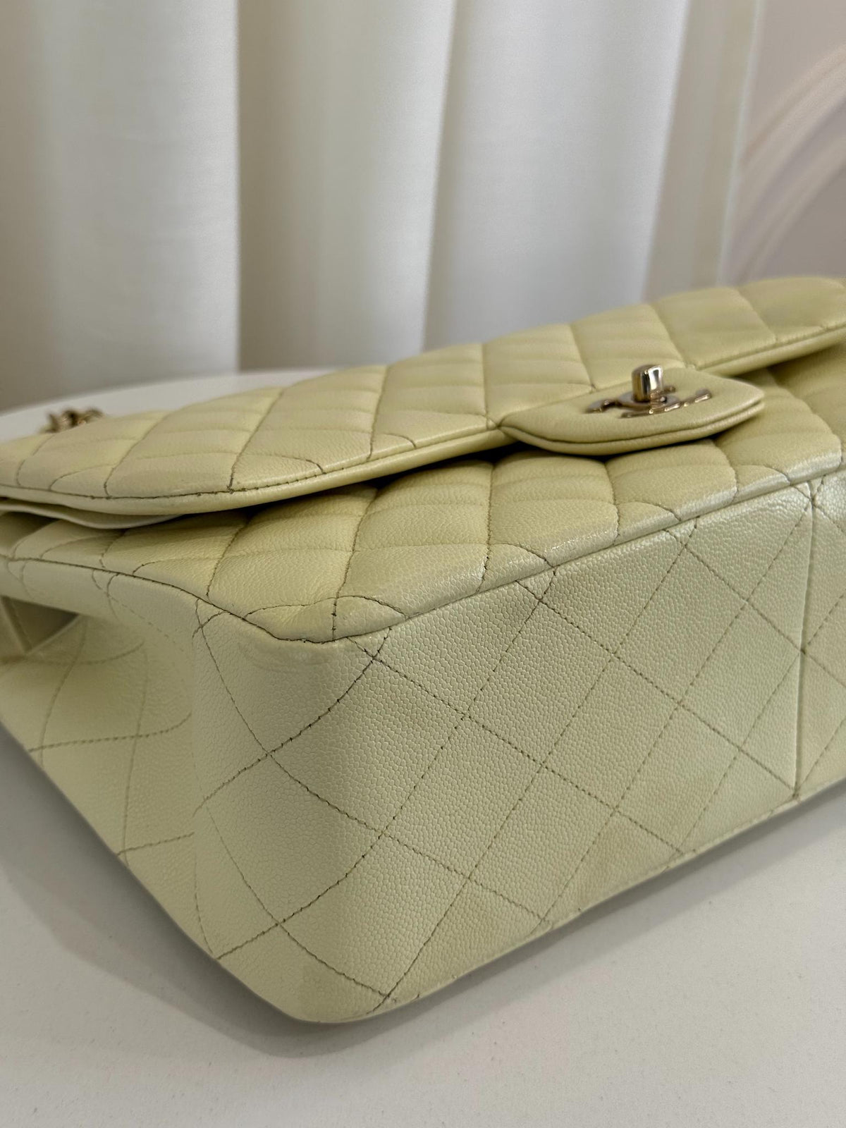 Chanel Classic Jumbo Double Flap Caviar Quilted Light Lemon Yellow