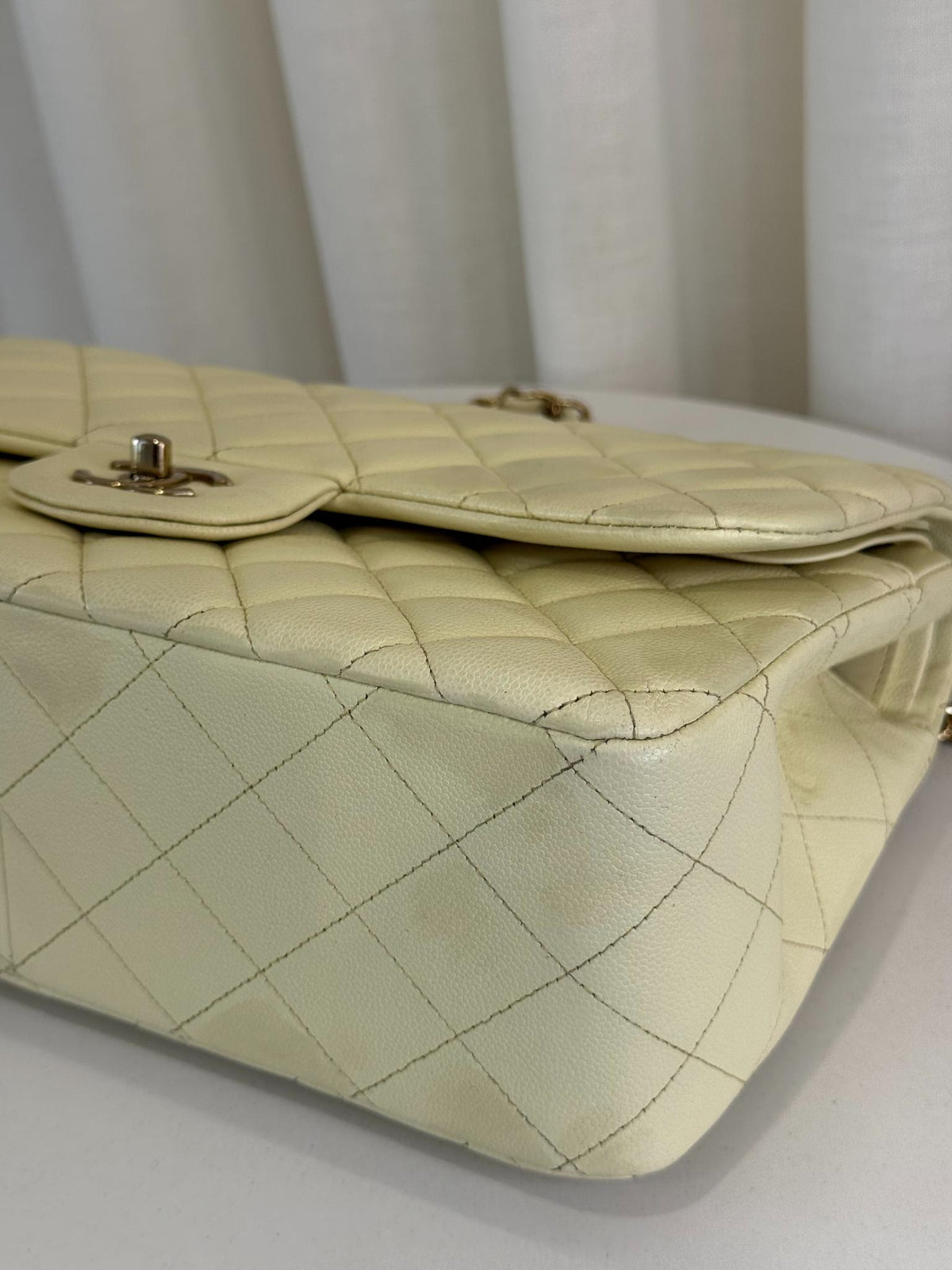 Chanel Classic Jumbo Double Flap Caviar Quilted Light Lemon Yellow