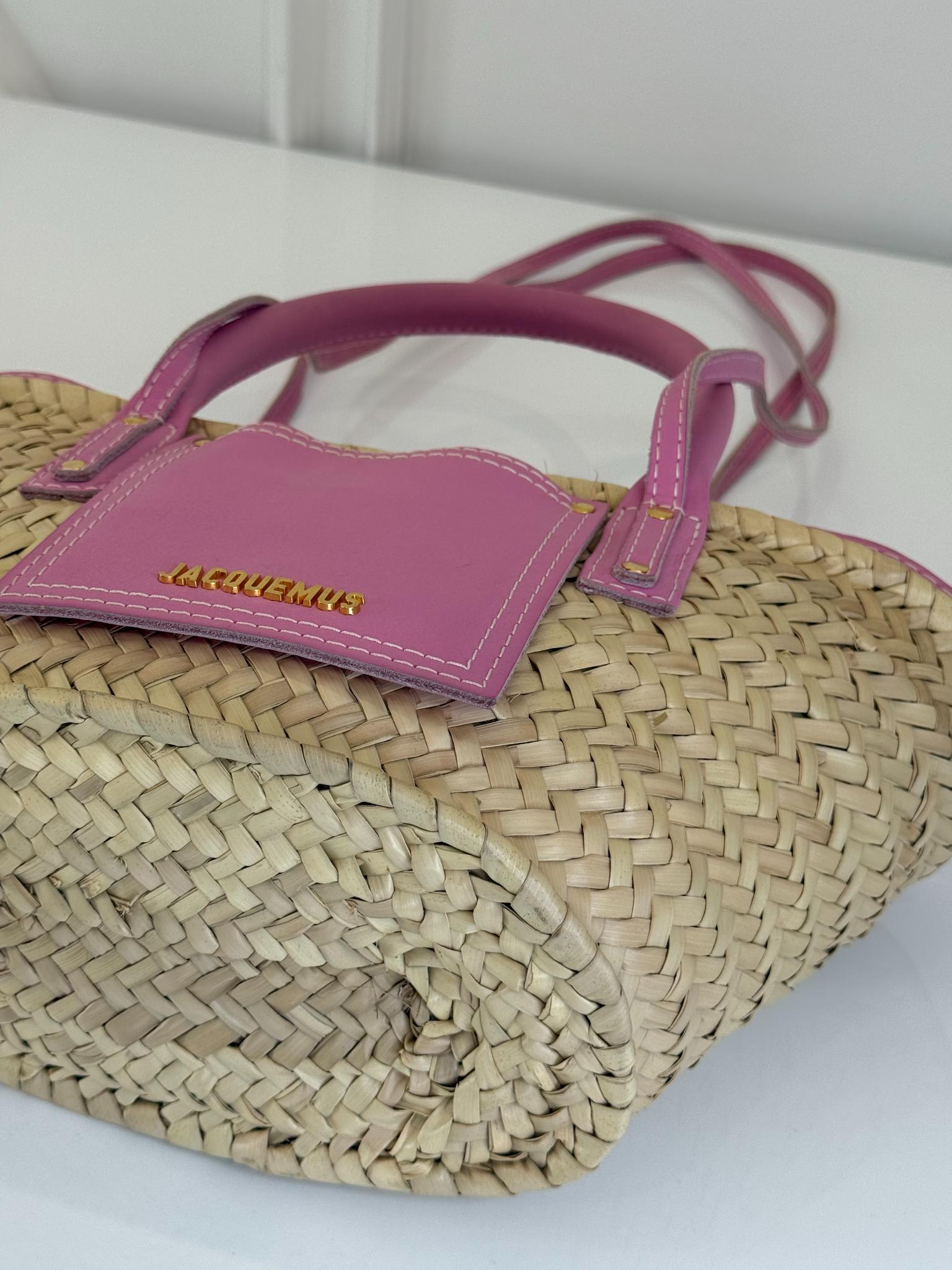 Jacquemus Le Petit Panier Soli Raffia and Pink Leather Trim Basket Bag