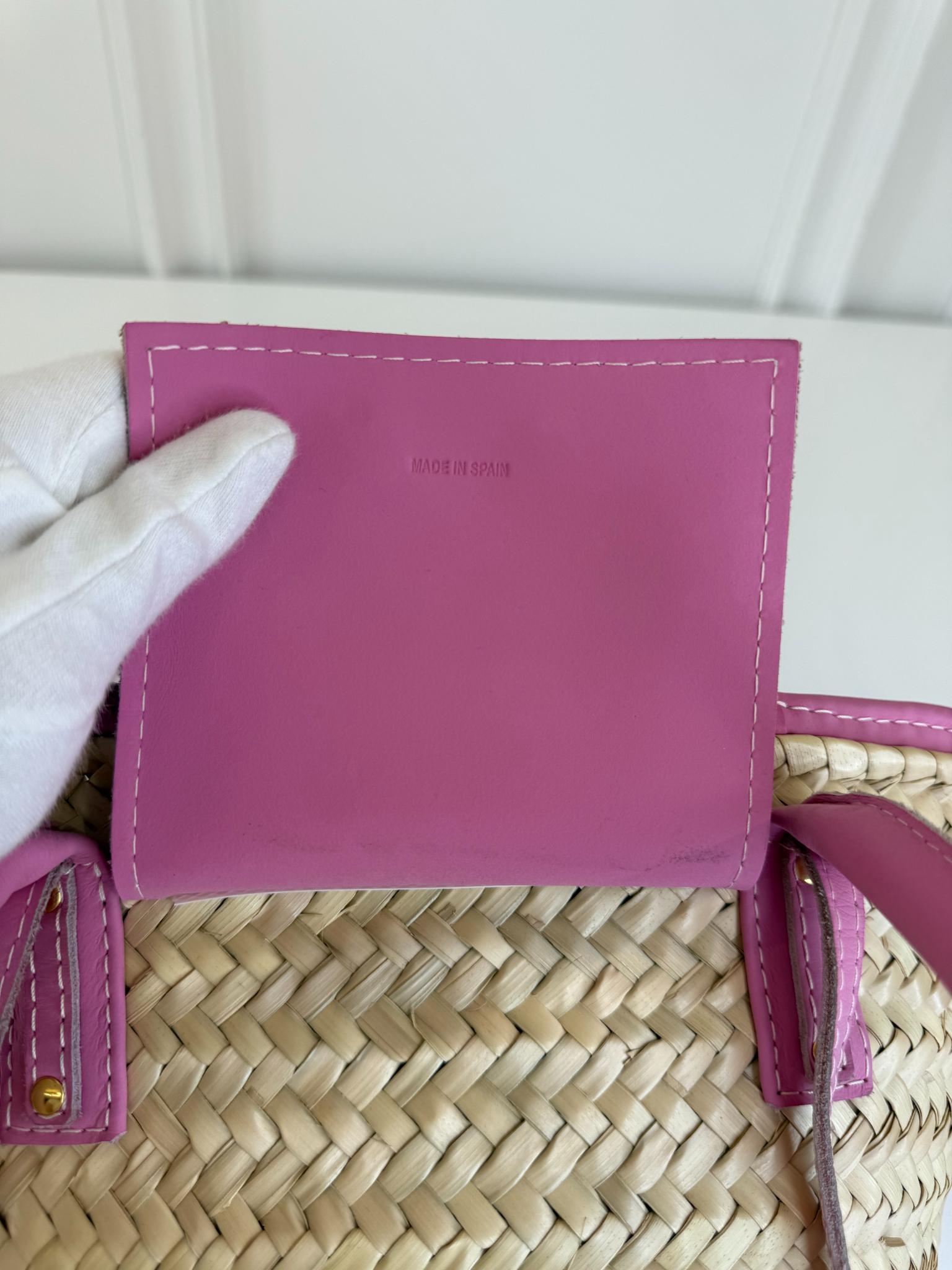 Jacquemus Le Petit Panier Soli Raffia and Pink Leather Trim Basket Bag