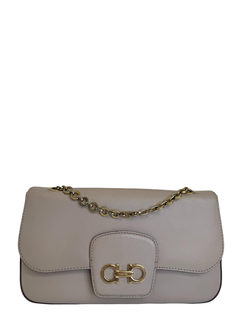 Salvatore Ferragamo Beige Leather Luciana Chain Flap Bag