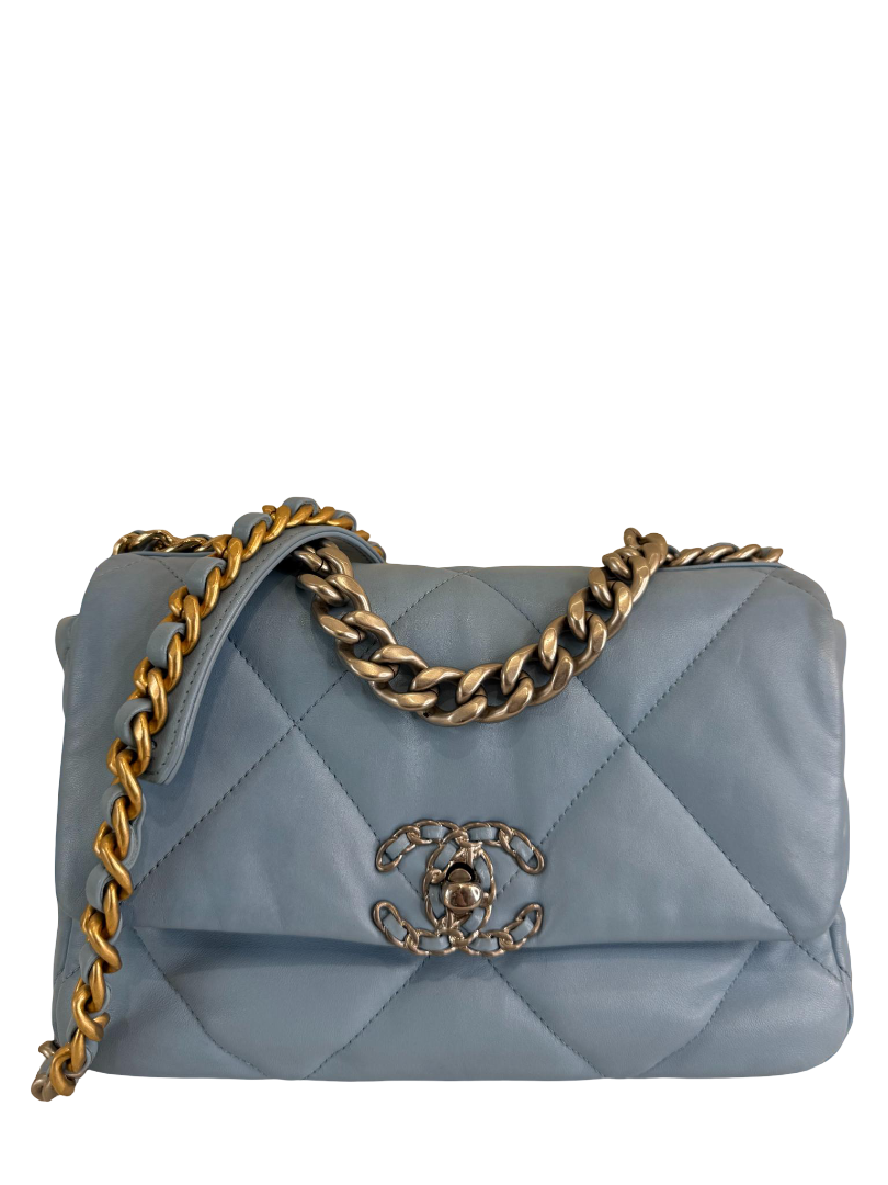 Chanel 19 Lambskin Quilted Medium Flap Bag Light Blue