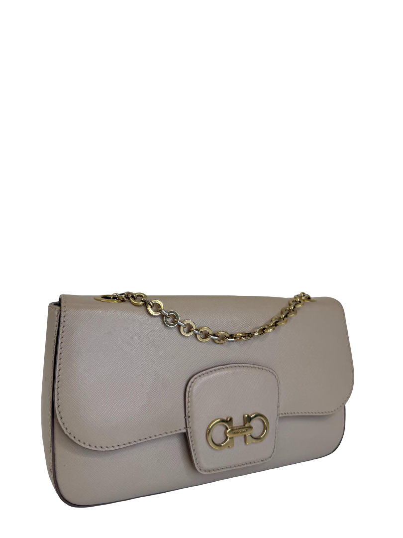 Salvatore Ferragamo Beige Leather Luciana Chain Flap Bag