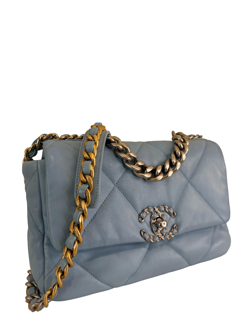 Chanel 19 Lambskin Quilted Medium Flap Bag Light Blue
