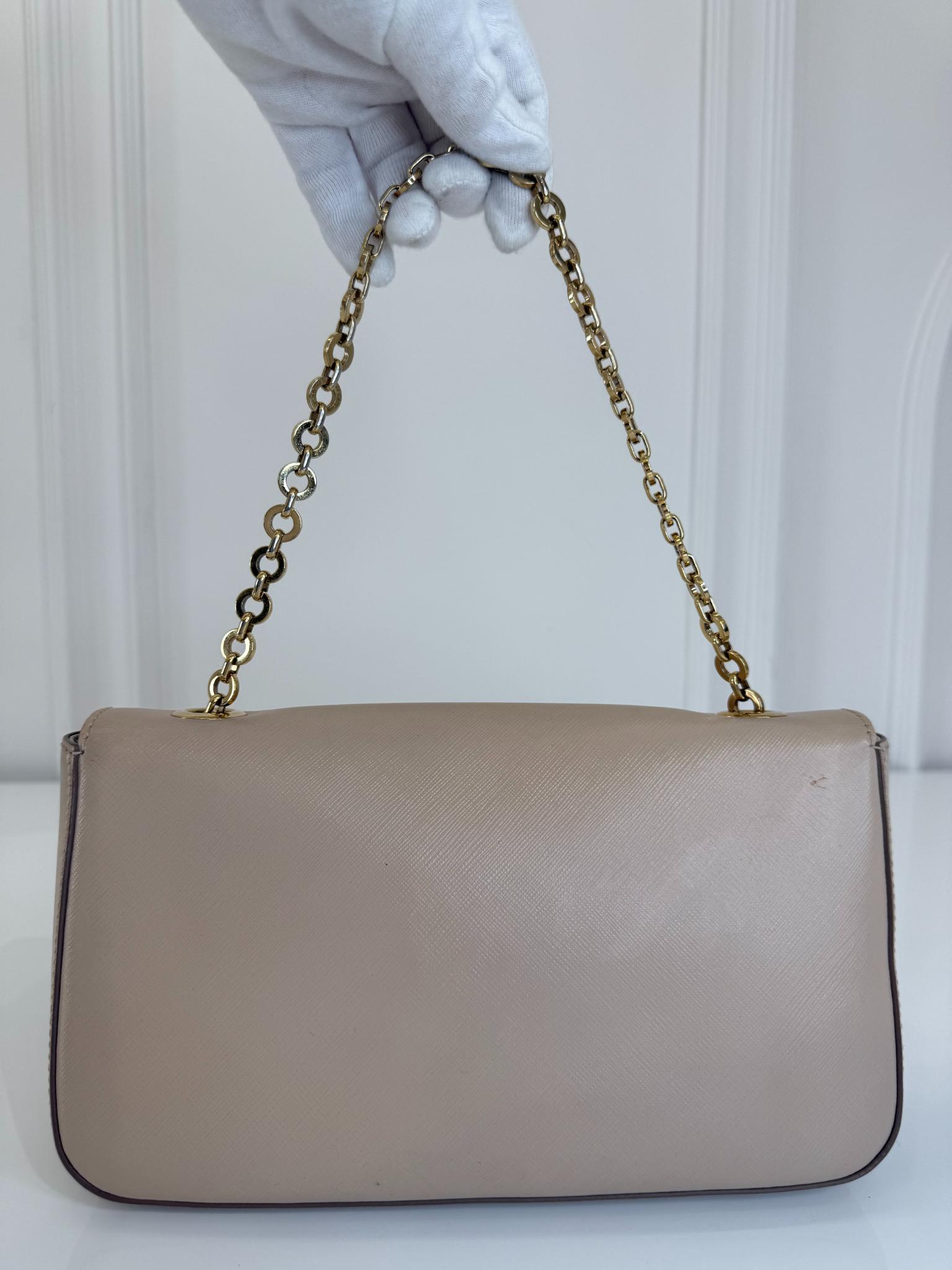 Salvatore Ferragamo Beige Leather Luciana Chain Flap Bag
