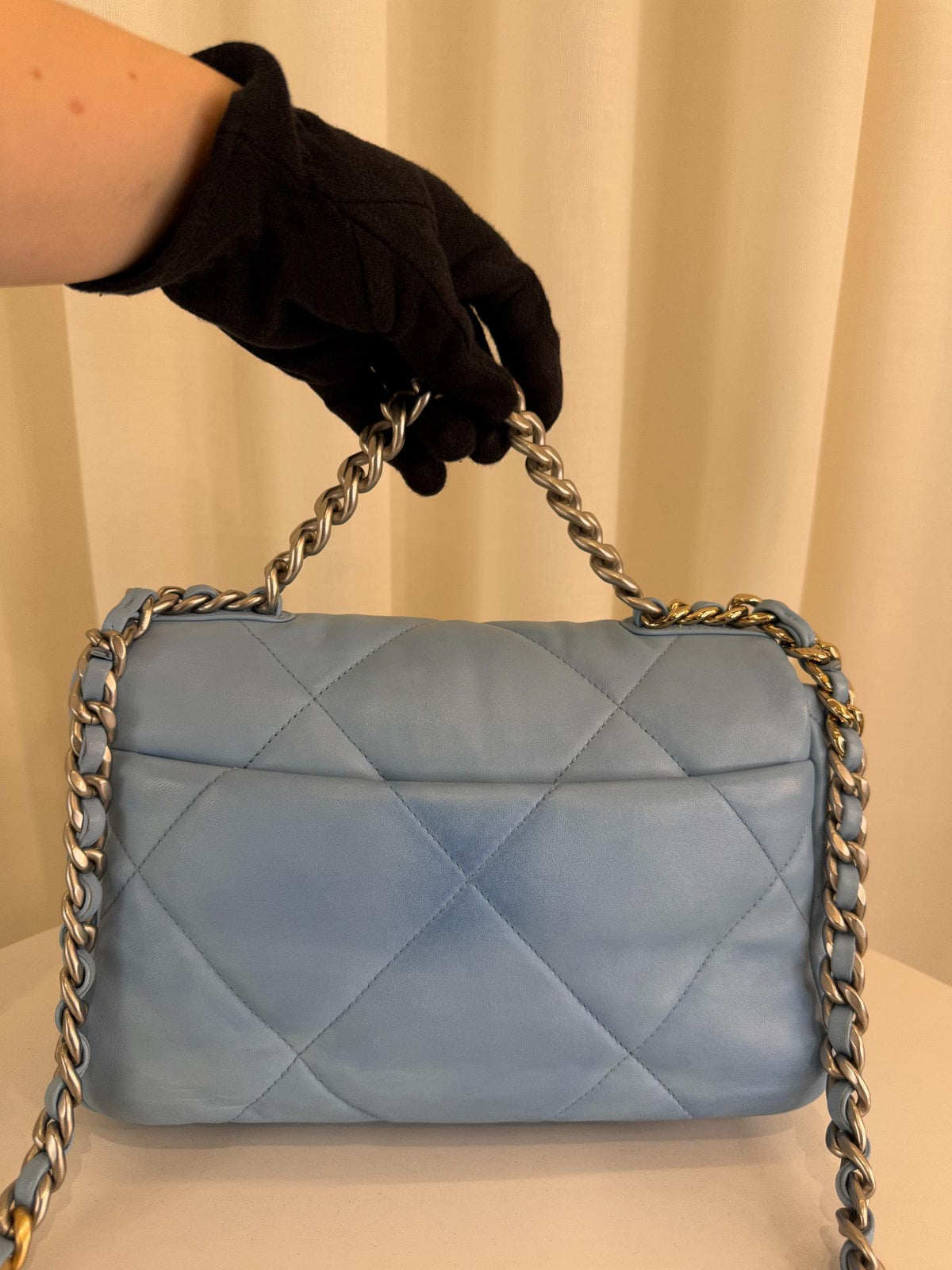 Chanel 19 Lambskin Quilted Medium Flap Bag Light Blue