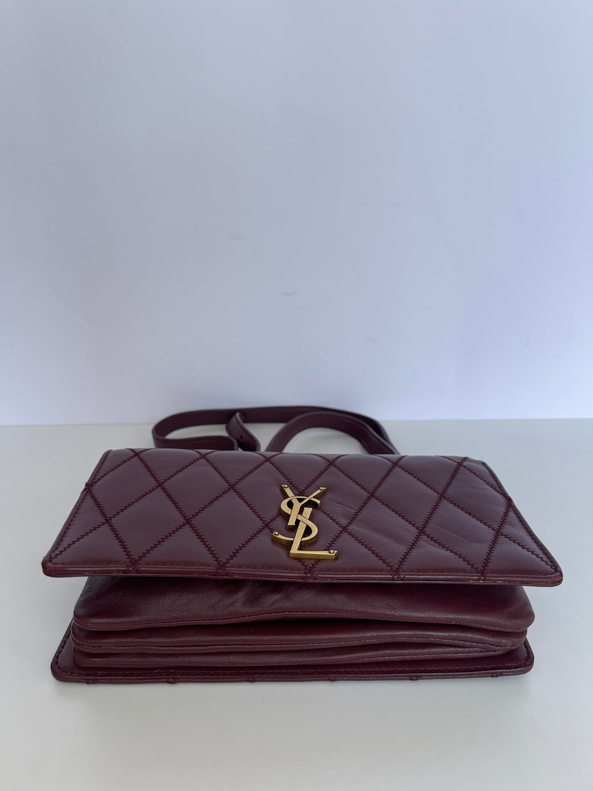 Saint Laurent Lambskin Burgundy Diamond Quilted Angie Chain Bag