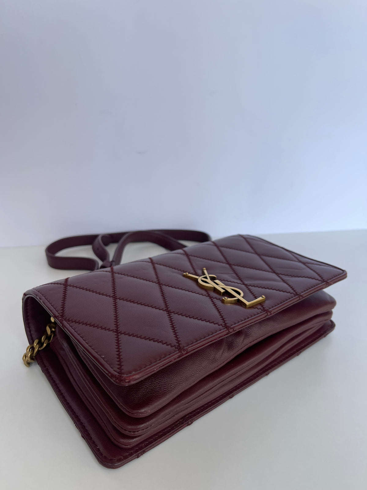Saint Laurent Lambskin Burgundy Diamond Quilted Angie Chain Bag
