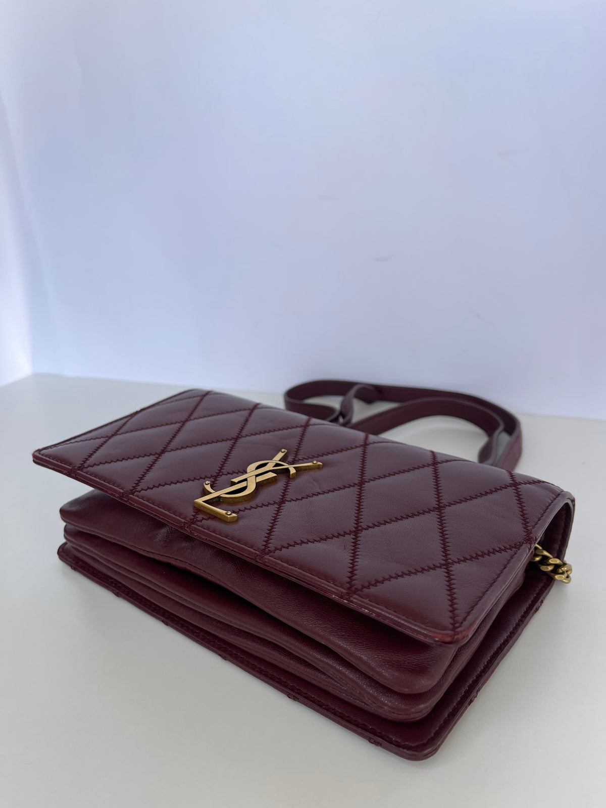 Saint Laurent Lambskin Burgundy Diamond Quilted Angie Chain Bag