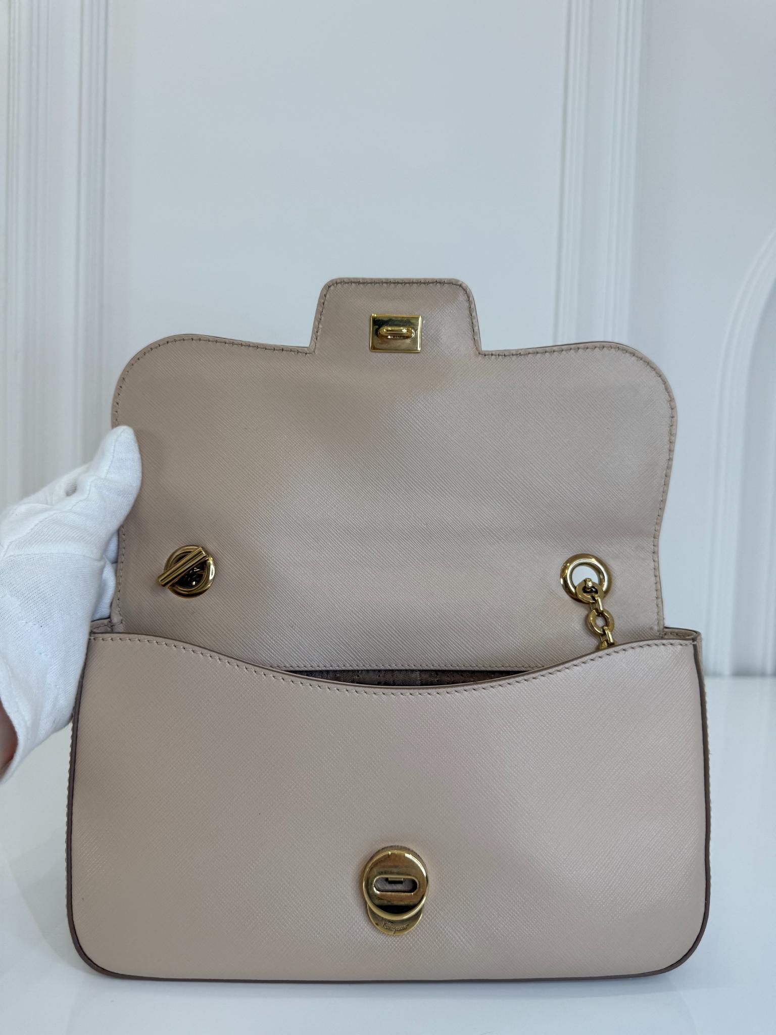 Salvatore Ferragamo Beige Leather Luciana Chain Flap Bag