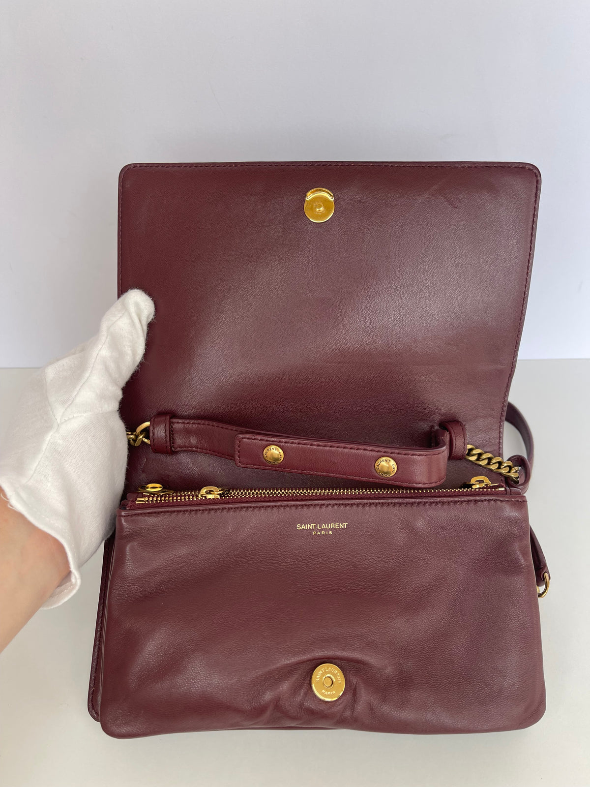 Saint Laurent Lambskin Burgundy Diamond Quilted Angie Chain Bag