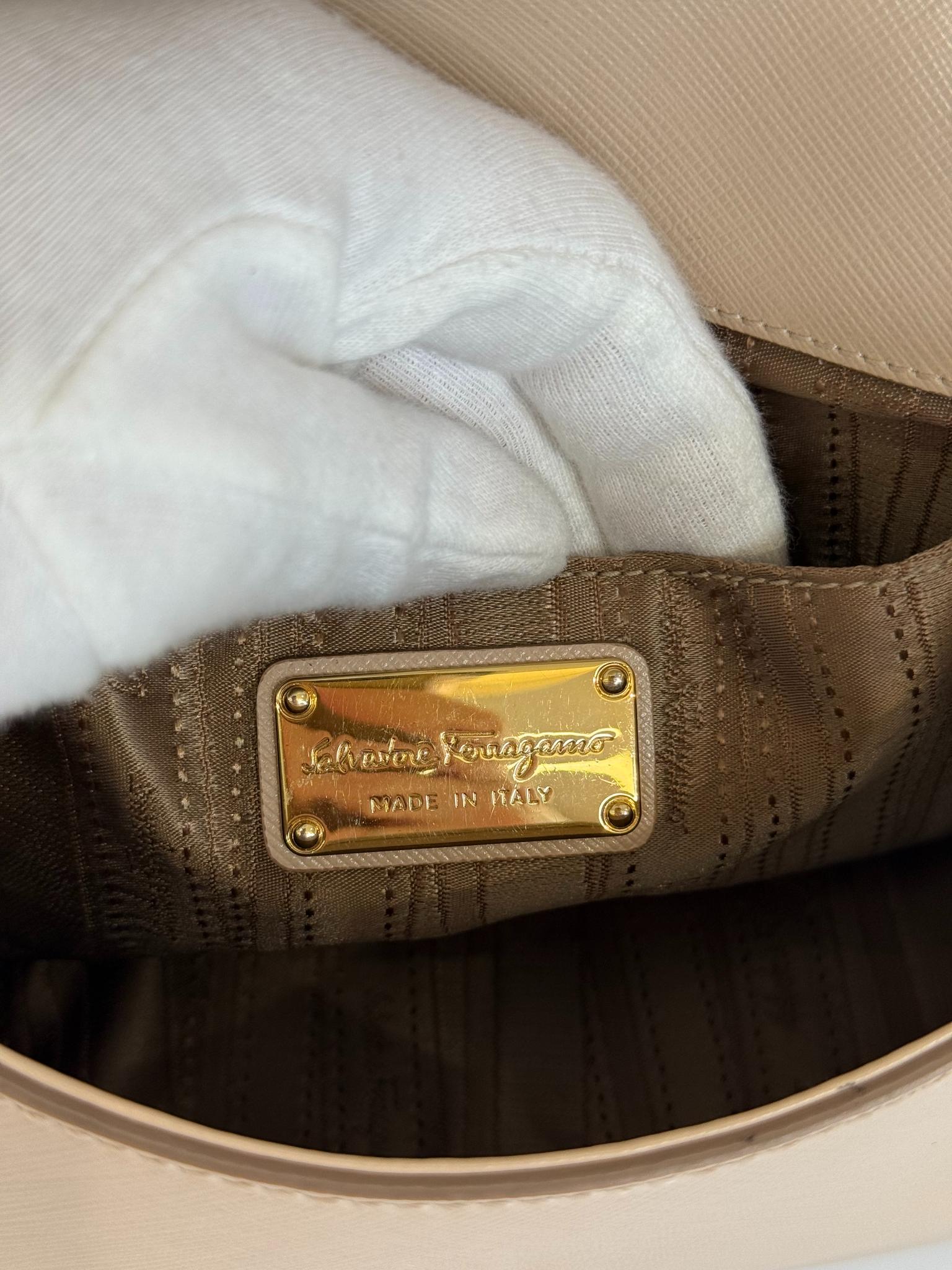 Salvatore Ferragamo Beige Leather Luciana Chain Flap Bag