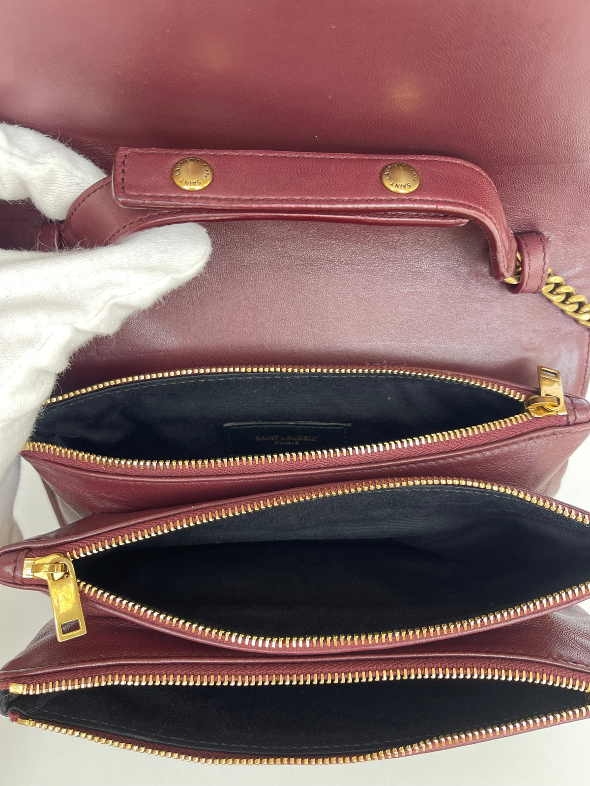 Saint Laurent Lambskin Burgundy Diamond Quilted Angie Chain Bag