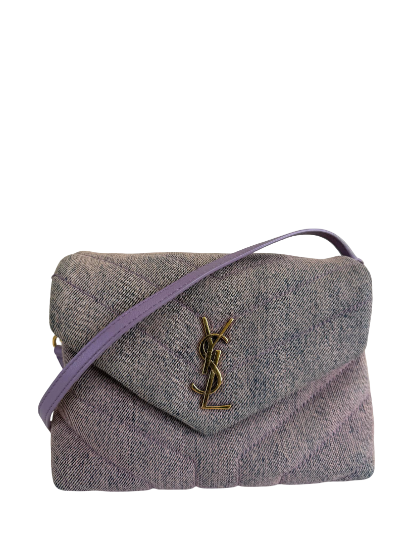 Saint Laurent Toy LouLou Purple Chevron Quilted Denim Crossbody Bag