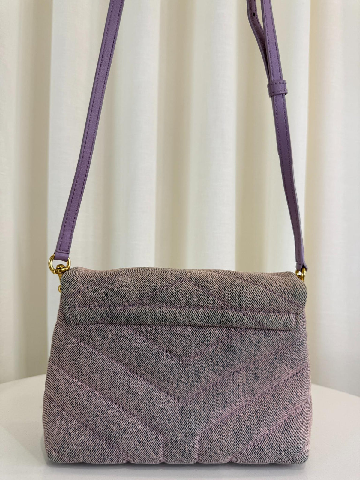 Saint Laurent Toy LouLou Purple Chevron Quilted Denim Crossbody Bag