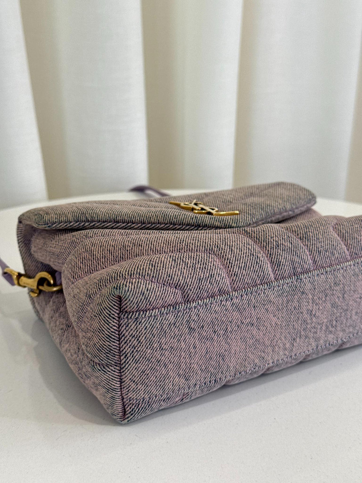 Saint Laurent Toy LouLou Purple Chevron Quilted Denim Crossbody Bag