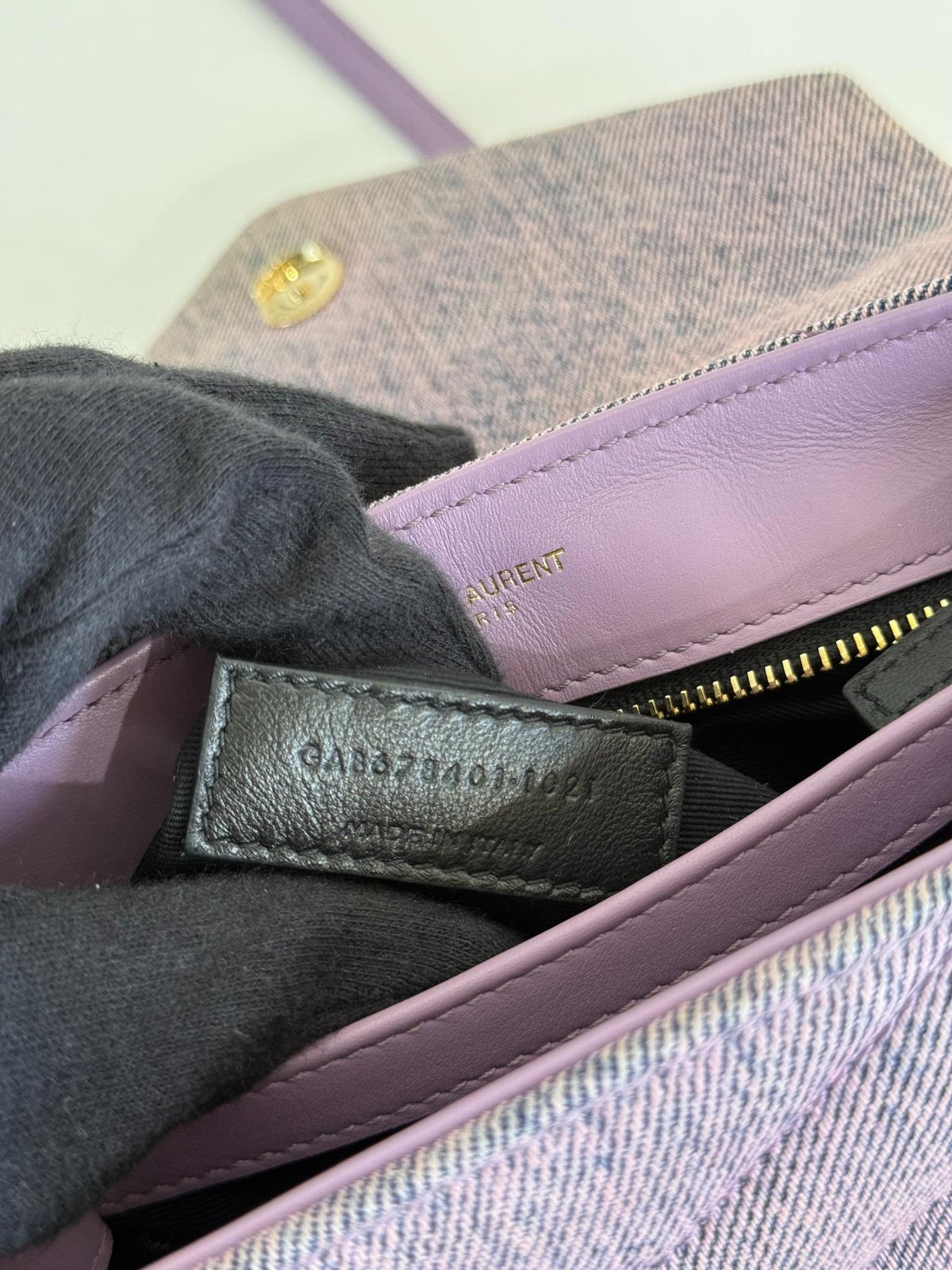 Saint Laurent Toy LouLou Purple Chevron Quilted Denim Crossbody Bag