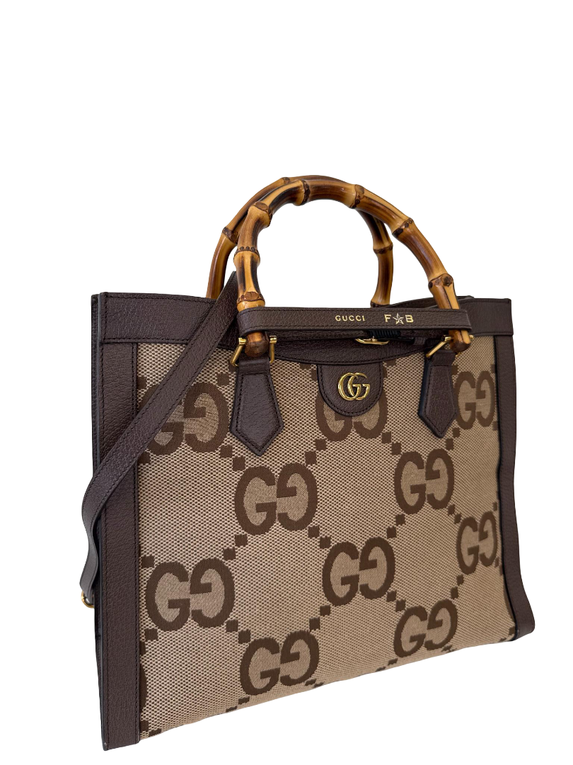 Gucci Beige/Ebony GG Jumbo Canvas/Leather Large Diana Tote Bag