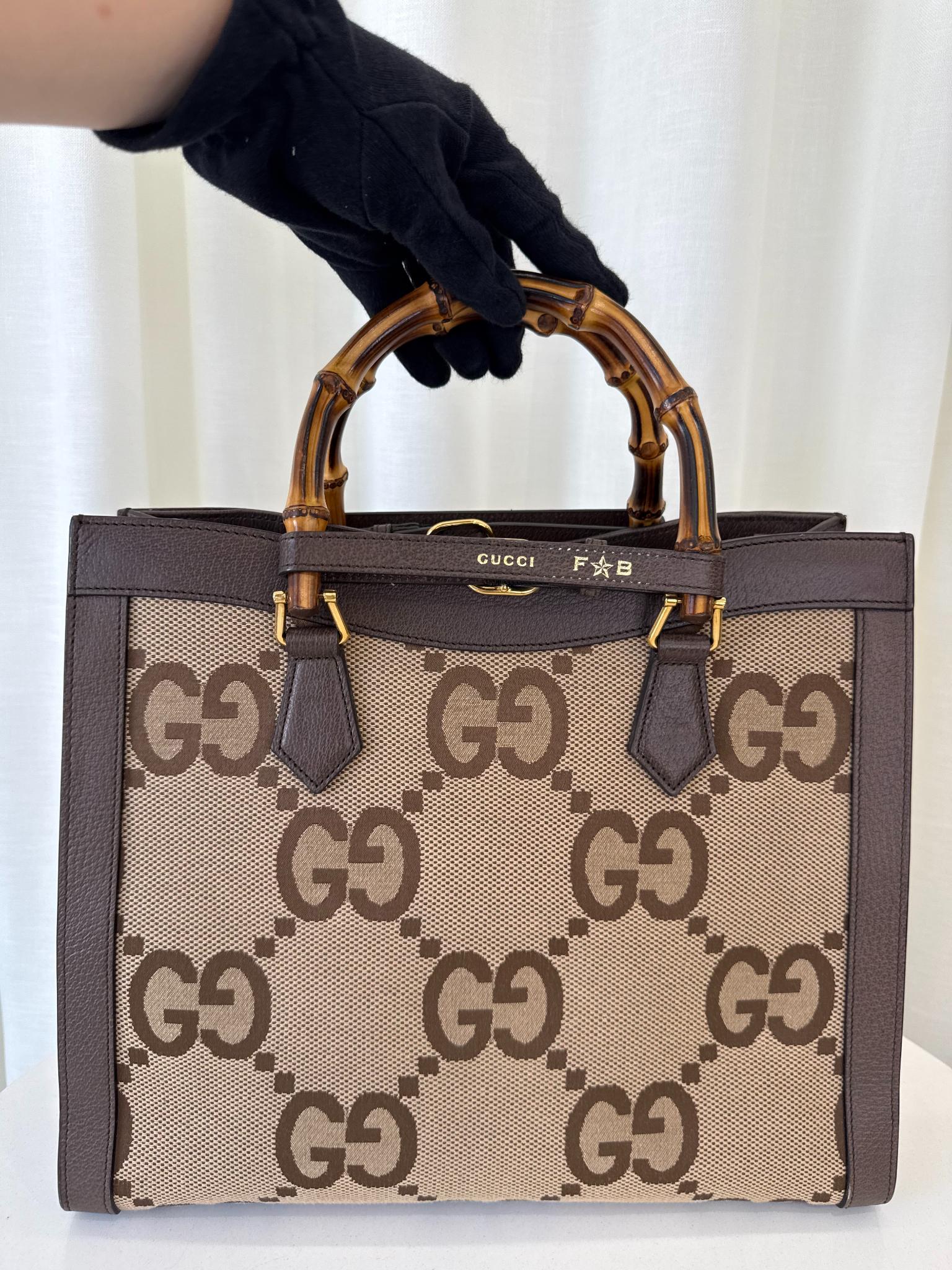 Gucci Beige/Ebony GG Jumbo Canvas/Leather Large Diana Tote Bag