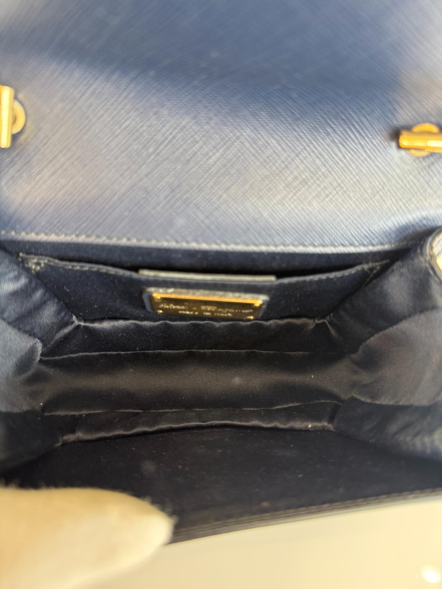 Salvatore Ferragamo Dark Blue Leather Vara Bow Chain Mini Crossbody Bag