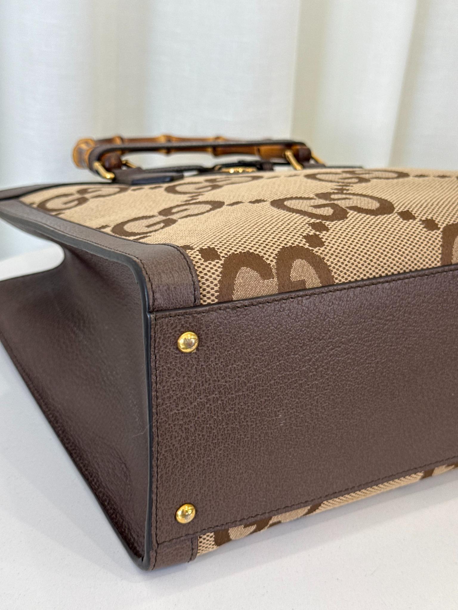 Gucci Beige/Ebony GG Jumbo Canvas/Leather Large Diana Tote Bag