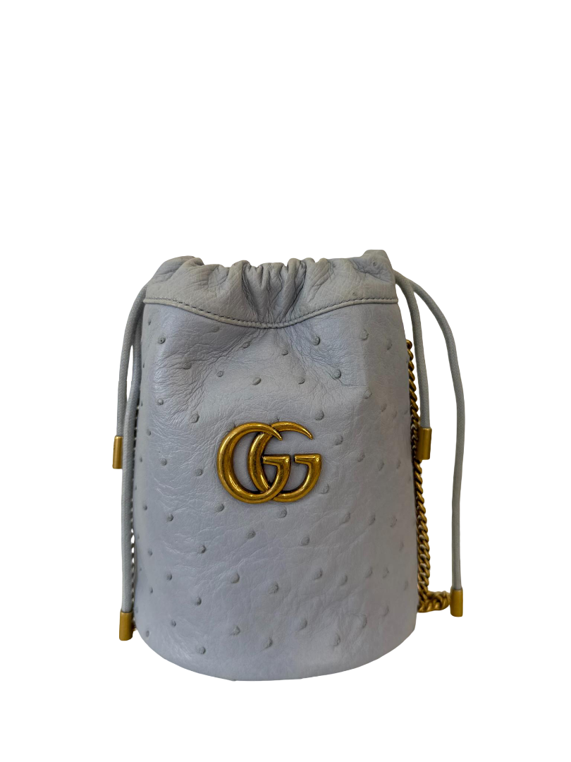 Gucci GG Marmont Pale Blue Ostrich Leather Mini Bucket Bag