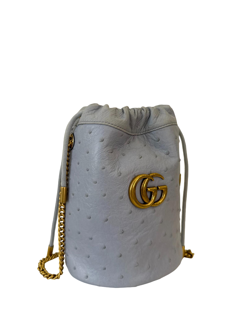 Gucci GG Marmont Pale Blue Ostrich Leather Mini Bucket Bag