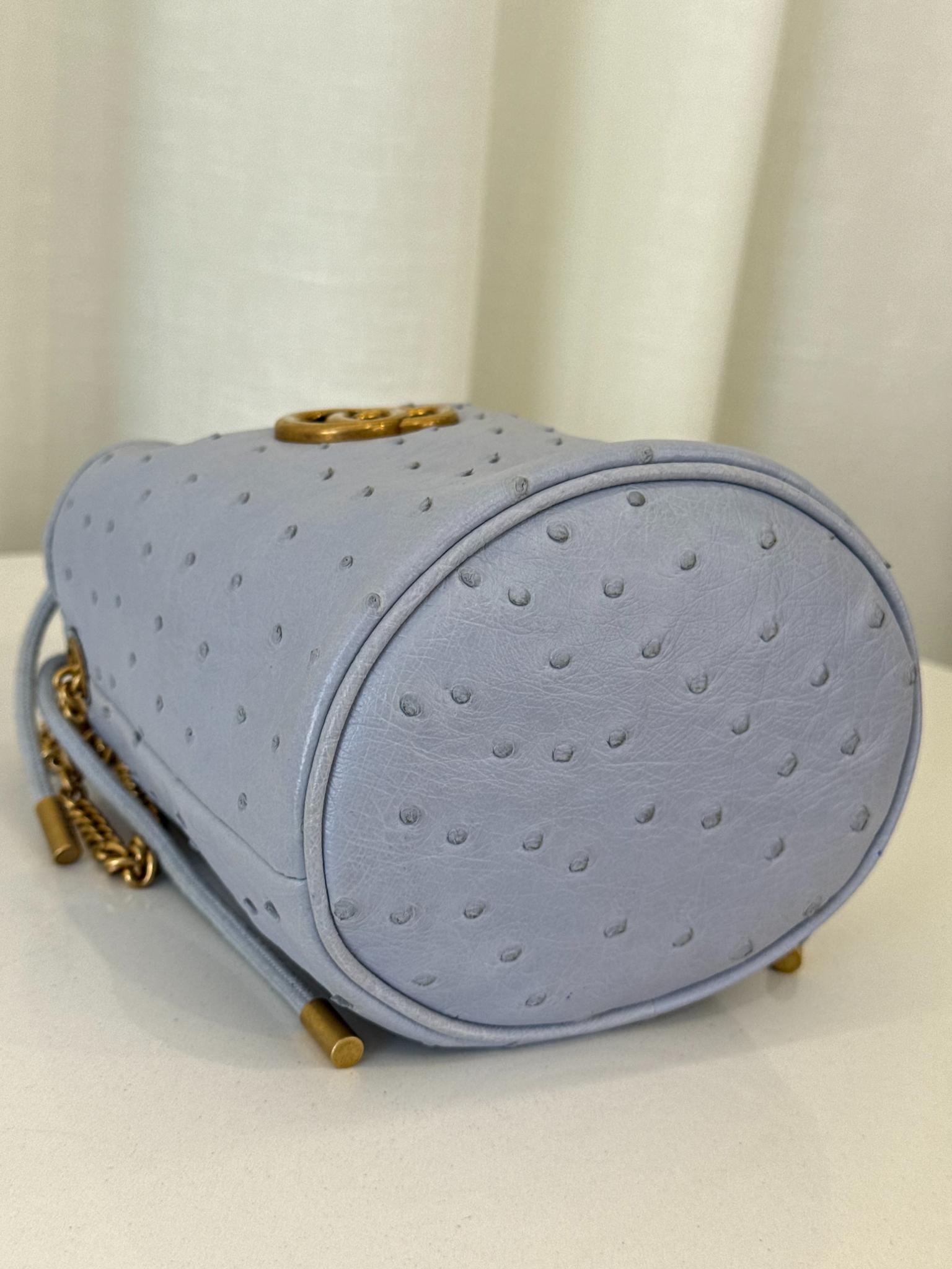 Gucci GG Marmont Pale Blue Ostrich Leather Mini Bucket Bag