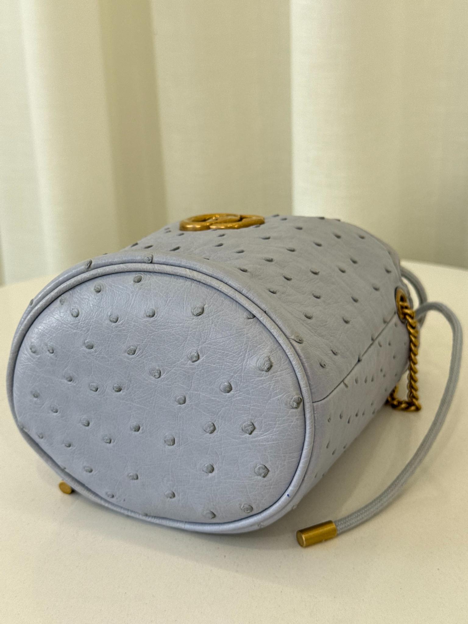 Gucci GG Marmont Pale Blue Ostrich Leather Mini Bucket Bag