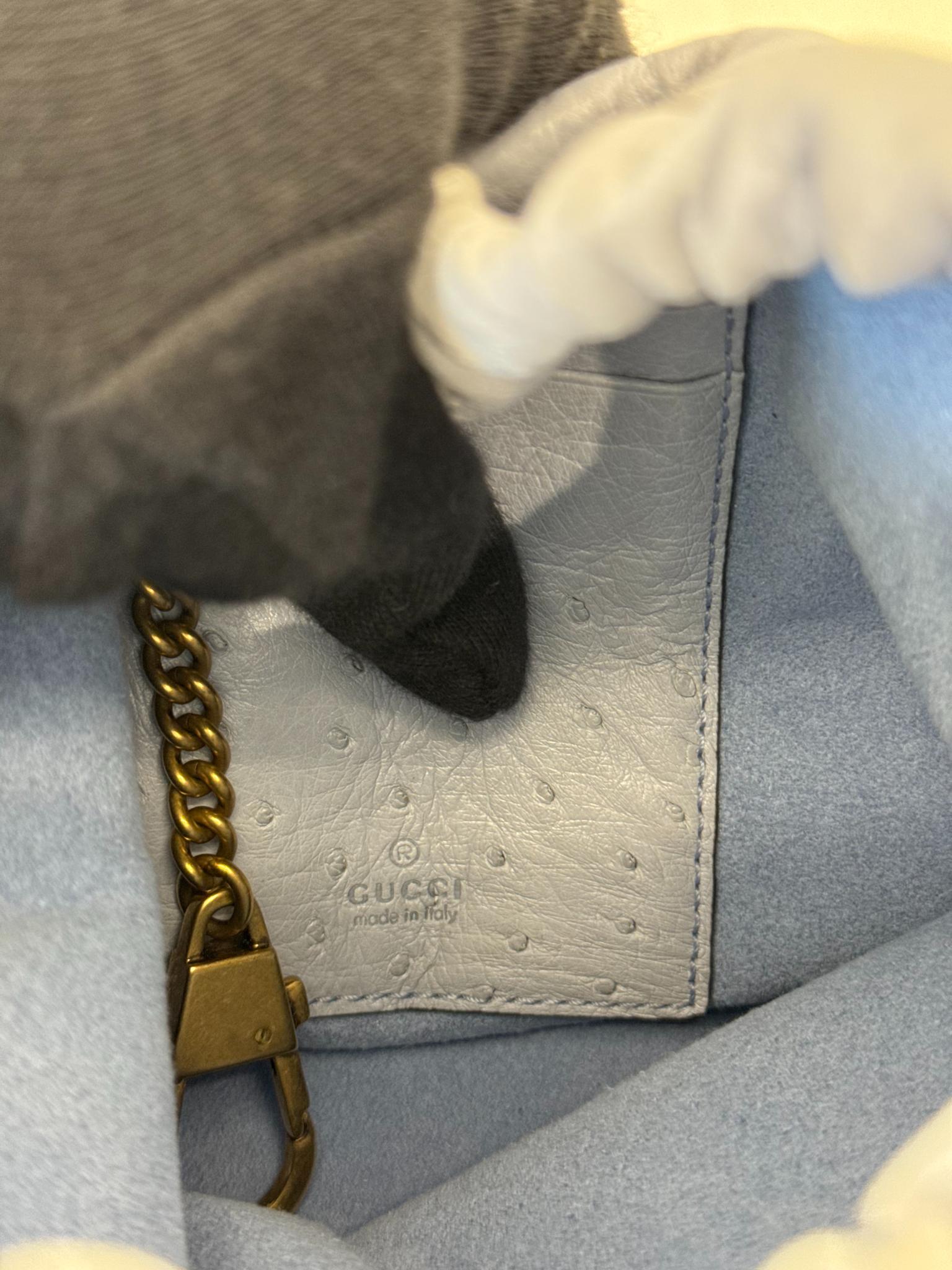 Gucci GG Marmont Pale Blue Ostrich Leather Mini Bucket Bag