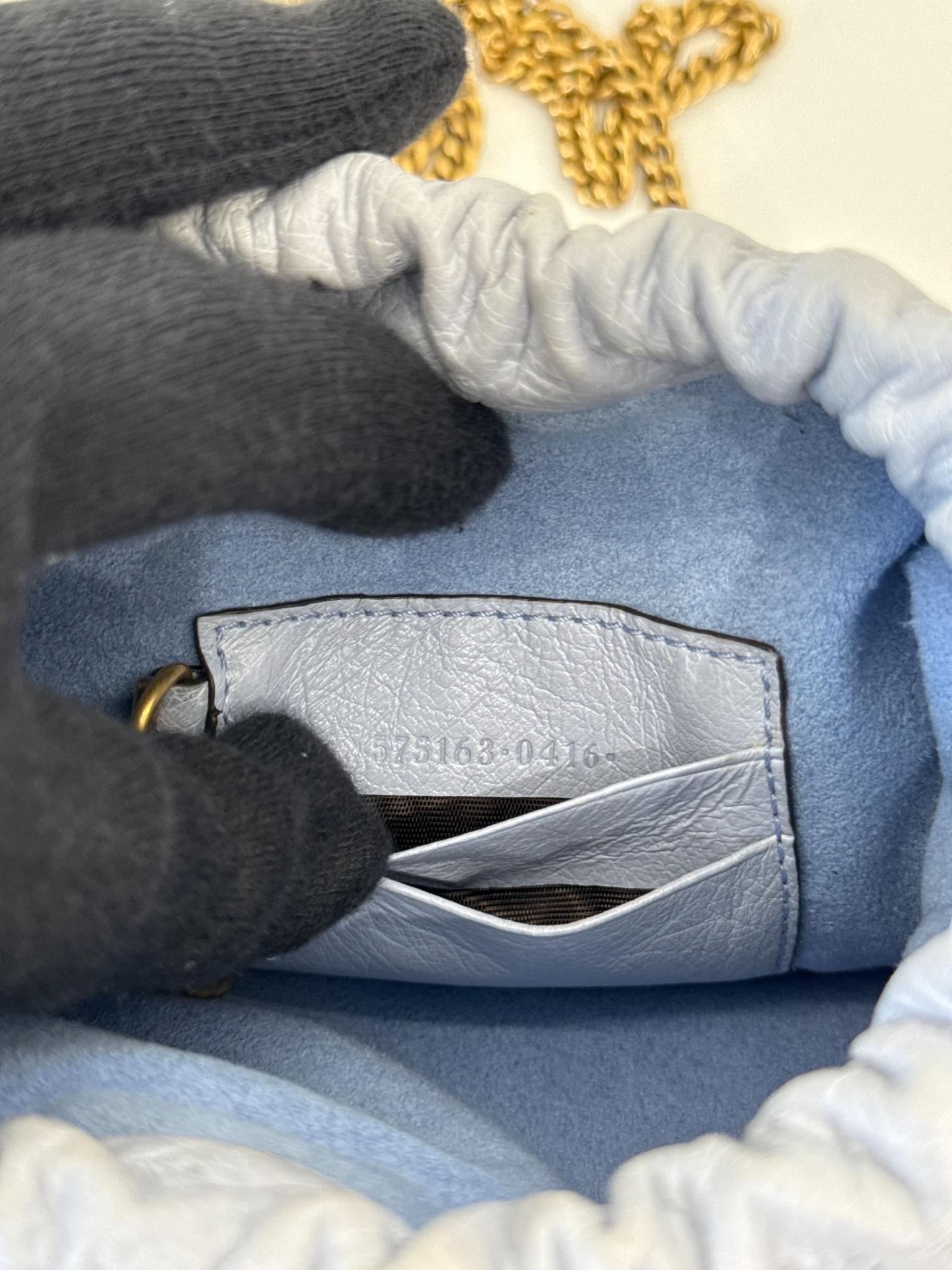 Gucci GG Marmont Pale Blue Ostrich Leather Mini Bucket Bag