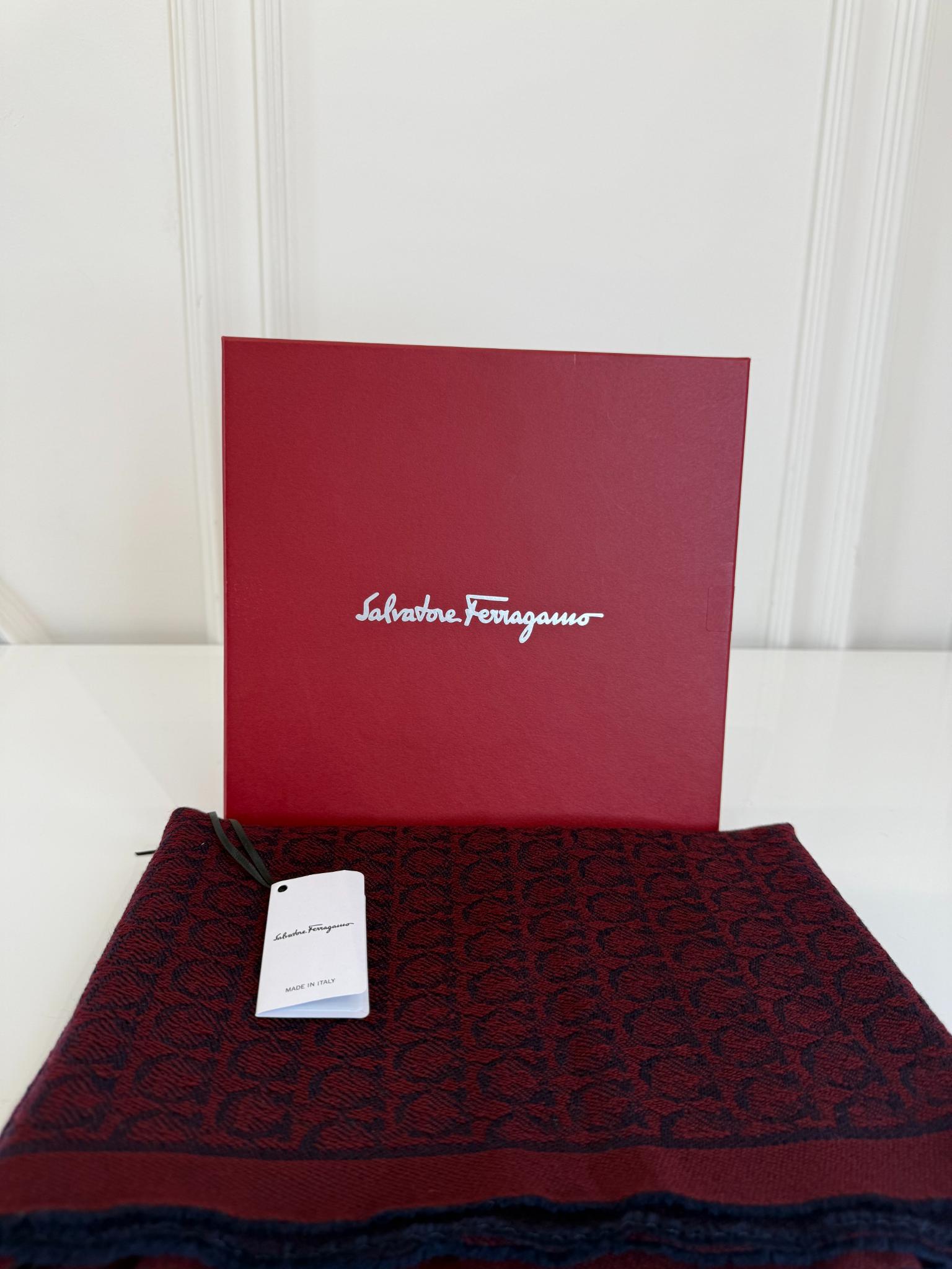 Salvatore Ferragamo Gancini Patterned Wool Scarf