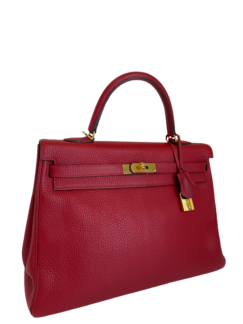 Hermès Kelly 35 Rouge Grenat Clemence Leather Gold Hardware