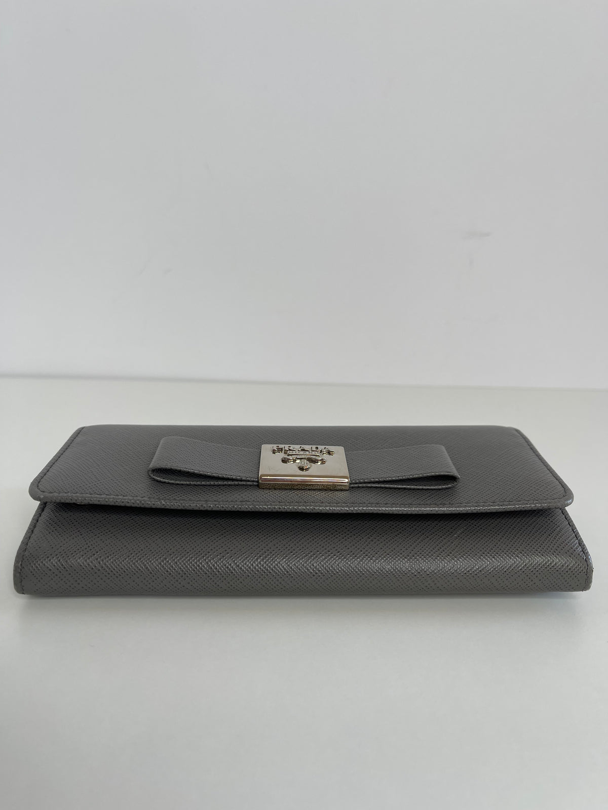 Prada Large Saffiano Grey Leather Wallet
